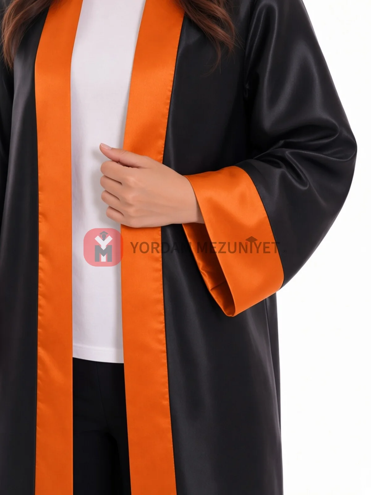 Lise Turuncu Mezuniyet Kep Cübbe - yaka ve manşet detayı