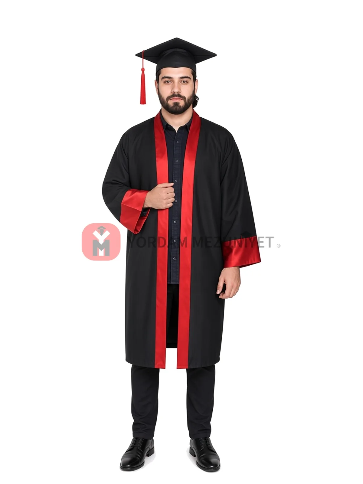 Üniversite Alpaka Kırmızı Mezuniyet Kep Cübbe - kep elde