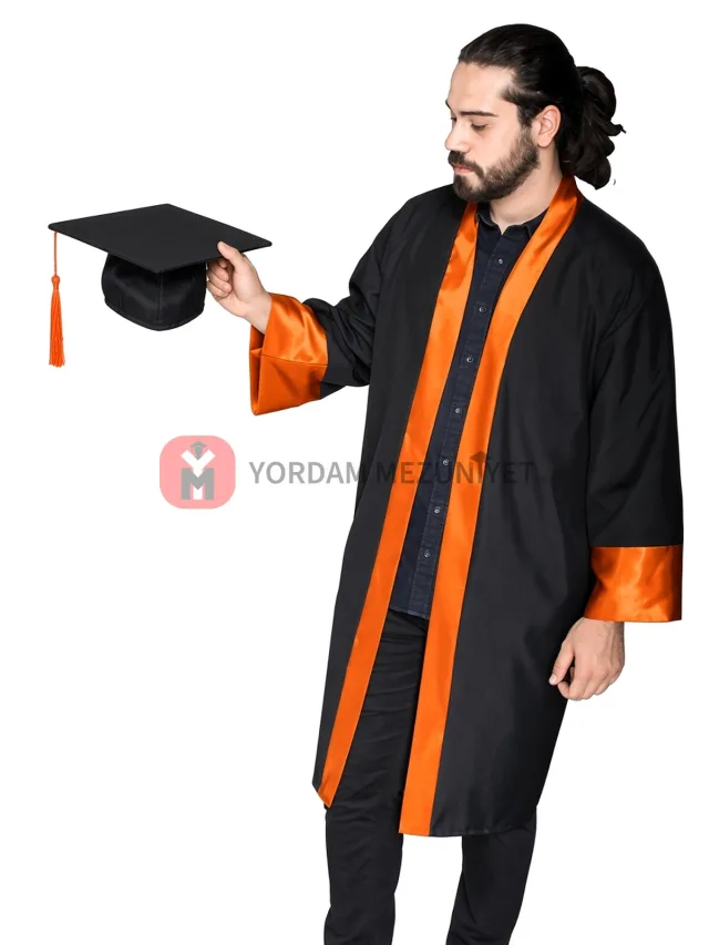 Üniversite Alpaka Turuncu Mezuniyet Kep Cübbe